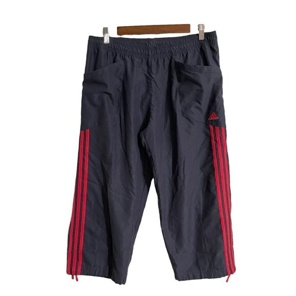 Adidas Womens Gray Pink Stripe Logo Adjustable Length Cropped Track Pants Large - Picture 1 of 8
